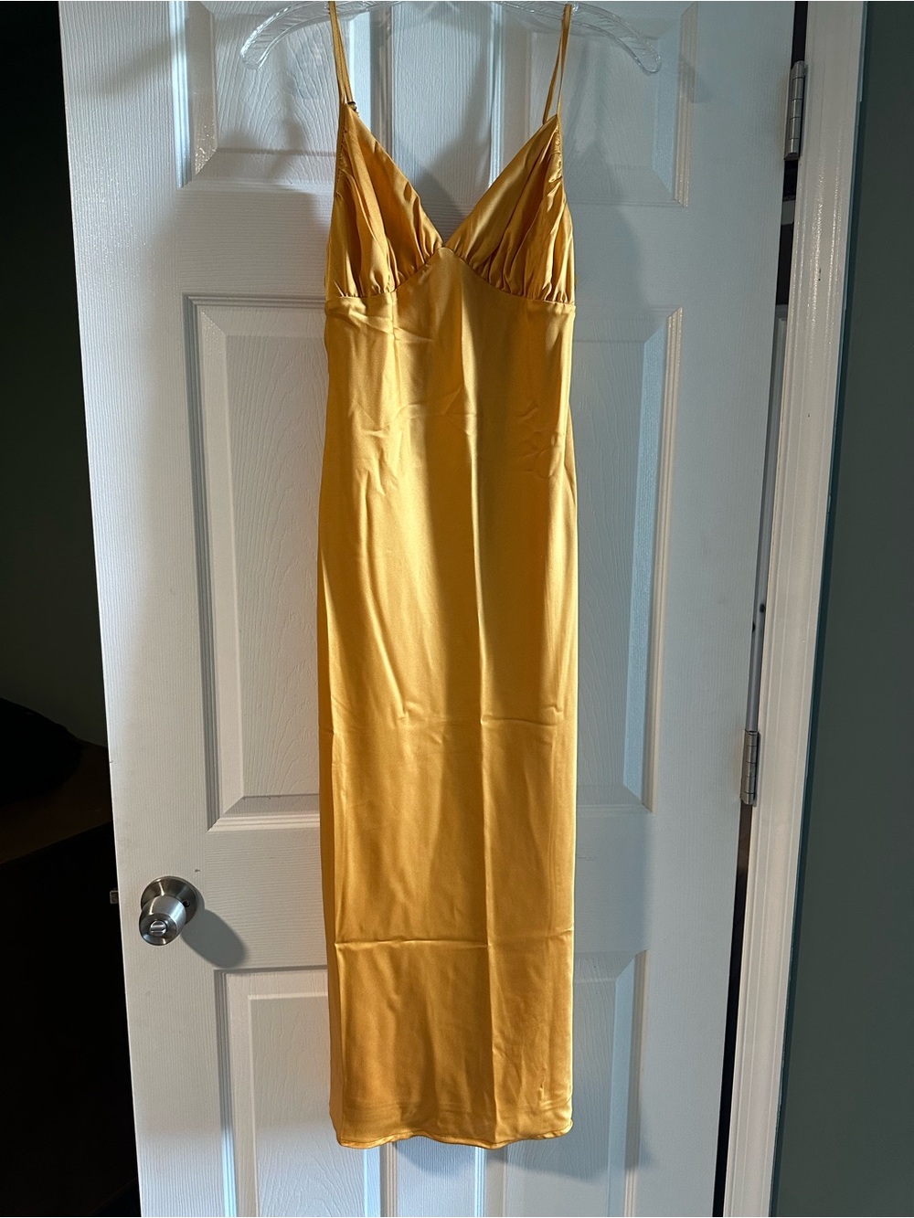 Abercrombie & Fitch Satin Slip Midi Dress — Mustard